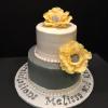 Beautiful Yellow, Grey and White
2 Tier Bridal Shower Cake - 
Red Velvet Cake with Middle Layer of  delicious creamy CheeseCake!
Frosted with Vanilla ButterCream and decorated with large yellow fantasy gumpaste flowers.