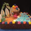 11 x 15 Happy Birthday Chocolate Fudge with Vanilla ButterCream Filling/Frosting  Decorations: Palm Tree, Tike Hut, Shells, Fish, Surf Boards