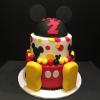 Mickey Mouse Happy Birthday Cake!
Top Tier 6" Chocolate Chip Fudge Cake 10" Bottom Tier Signature Cake (Vanilla Pound Cake, Lemon/Raspberry Glaze) and Vanilla ButterCream Covered with Red Fondant.