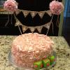 This is a Strawberry Cake with Pink Champagne Frosting for Ladies Bunco Night.  